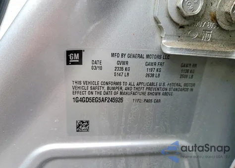 2010 Buick Lacrosse Cxl z USA, uszkodzony, nr VIN 1G4GD5EG5AF245926